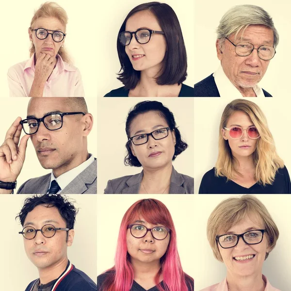 Sokféleség ember visel szemüveget — Stock Fotó