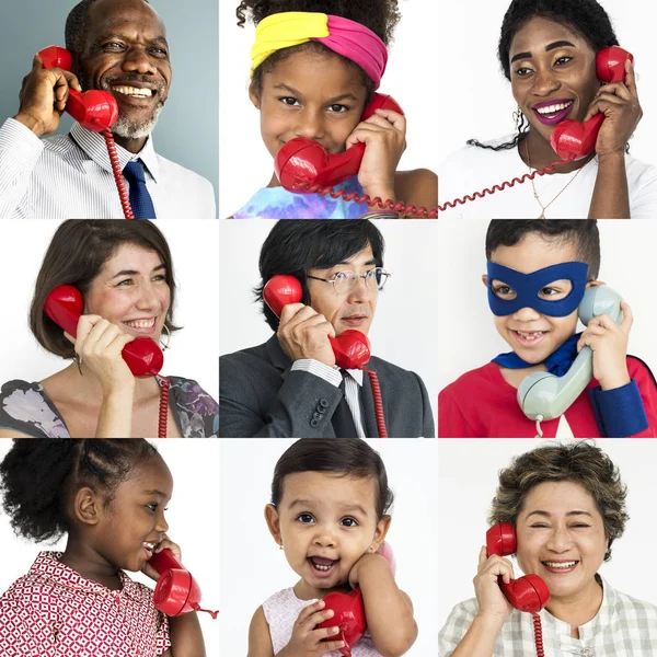 Eine Reihe unterschiedlicher Menschen, die telefonieren — Stockfoto