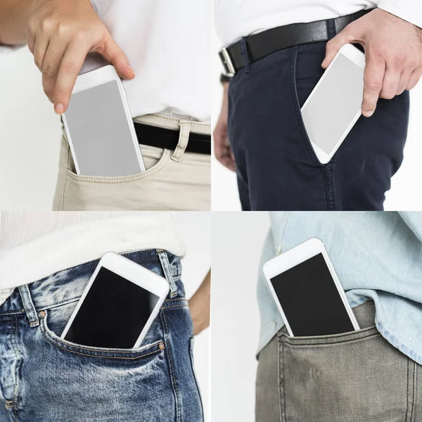 Person with smartphone in pocket — Stock Photo, Image