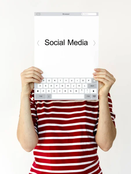 Woman holding paper placard — Stock Photo, Image