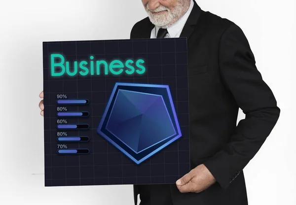 Businessman holding banner — Stock Photo, Image