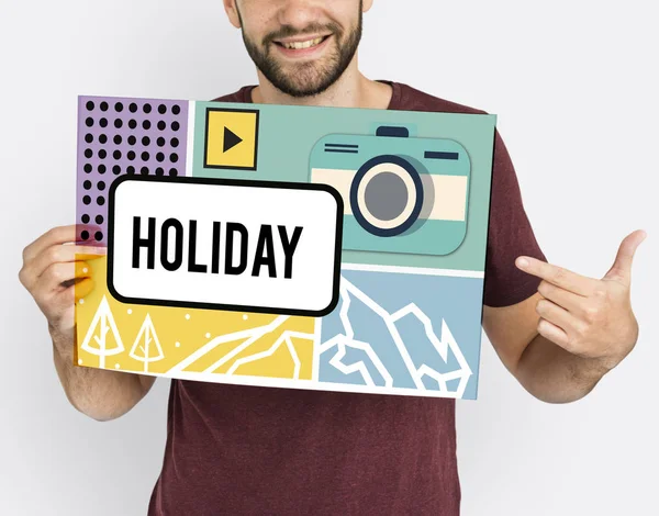 Hombre con barba sostiene cartel —  Fotos de Stock