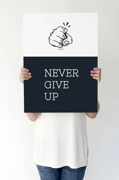 Woman holding paper placard — Stock Photo, Image