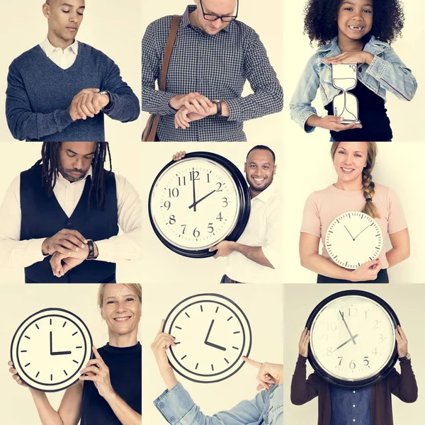 Conjunto de Pessoas Diversas Com o Tempo — Fotografia de Stock