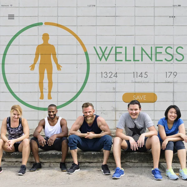 Menschen in Sportbekleidung liegen auf der Bank — Stockfoto