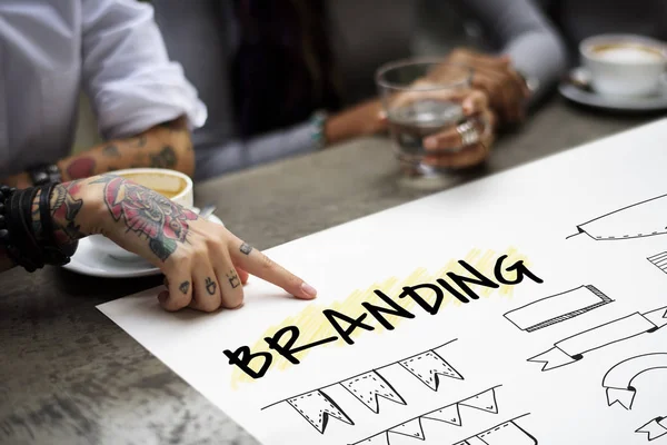 Workers working on banner — Stock Photo, Image