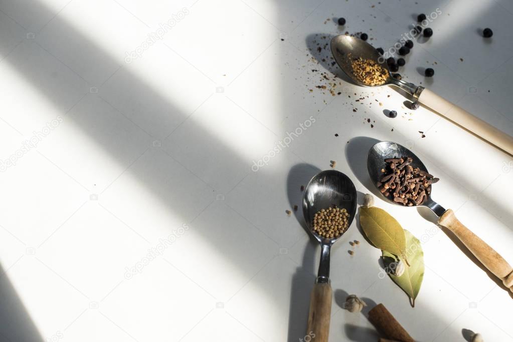 aroma spices in spoons