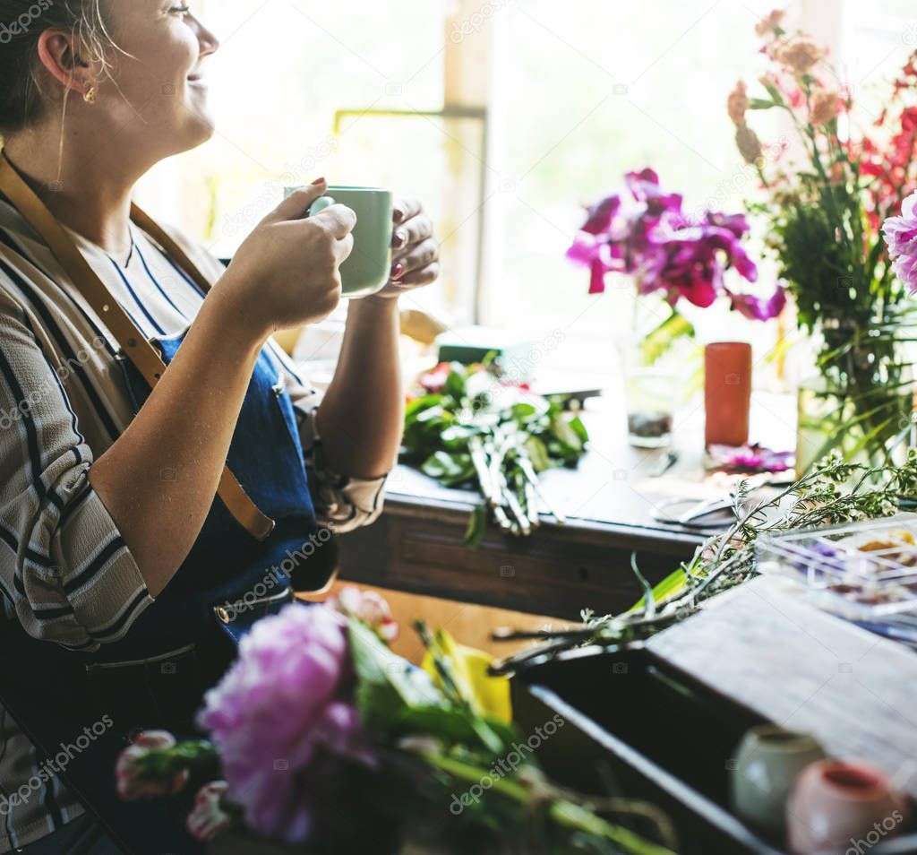 florist Woman drinking coffee