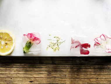 Dilim limon çiçek ve buz, özgün photoset