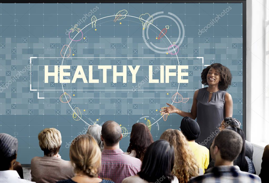 Business people at meeting in conference room with Healthy Life concept