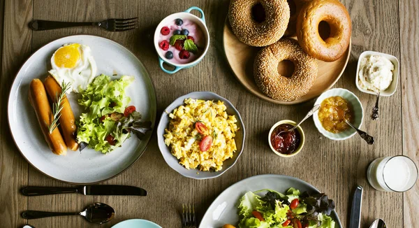健康的な朝食食品食事料理グルメ オリジナル写真植字 — ストック写真