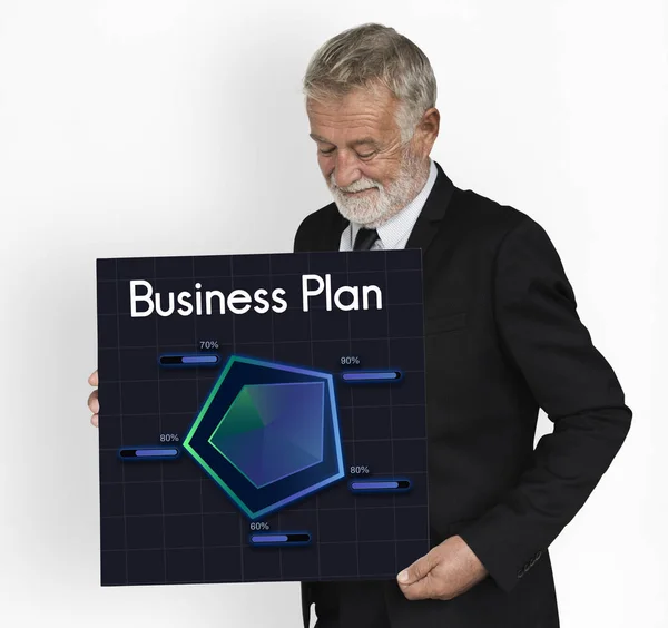 Businessman holding banner — Stock Photo, Image