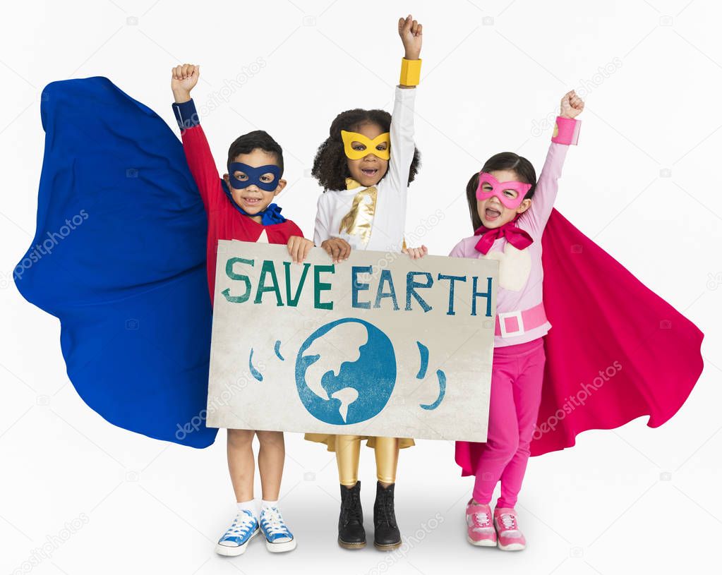 Children wearing superhero costumes