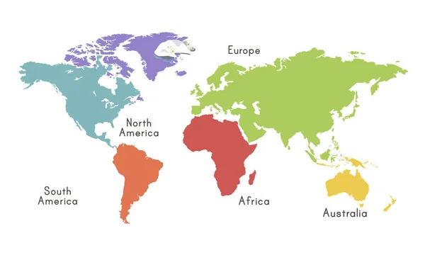 Continentes Mundiais no mapa — Vetor de Stock