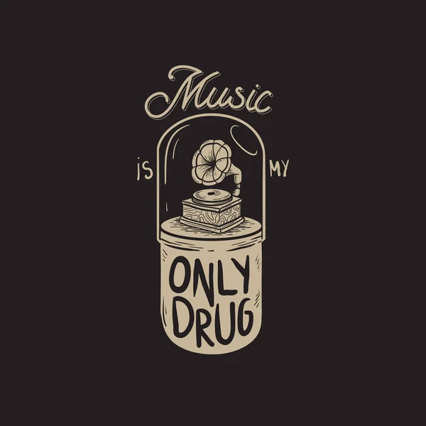 Music is My Only Drug text and gramophone Royalty Free Stock Illustrations