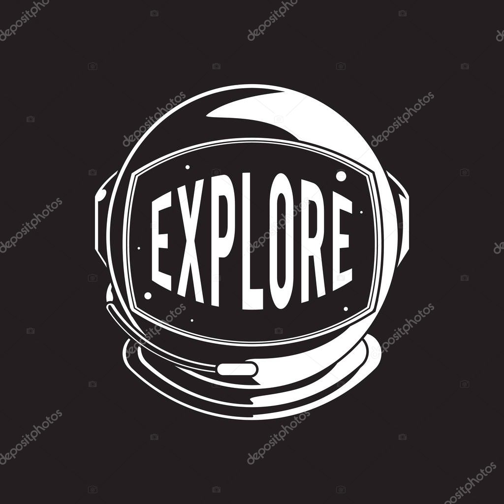 Explorar a palavra no capacete do astronauta — Vetores de 