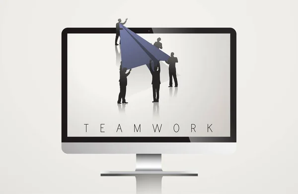 Computer screen with Teamwork word — Stock Vector