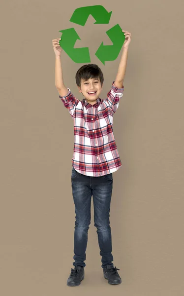 Recycle jel fiú — Stock Fotó