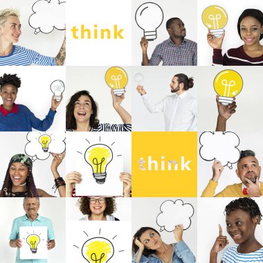 Çeşitlilik insanların Holding ampul