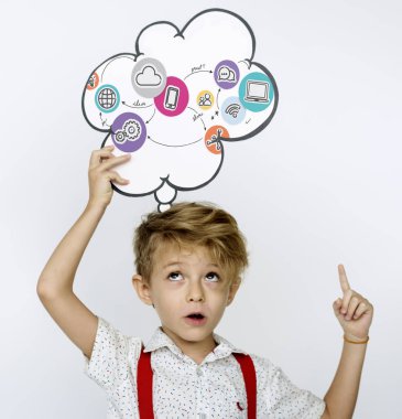 Çocuk holding genel gider konuşma balonu