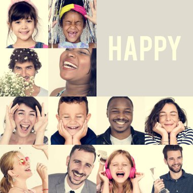 insanlar mutlu yüz ifadesi ile