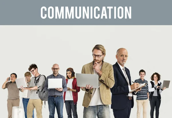Diverse of People Using Digital Devices Communication Studio Iso — Stock Photo, Image