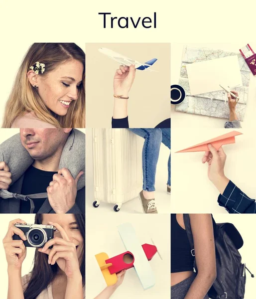 Collage with diversity people and travel — Stock Photo, Image