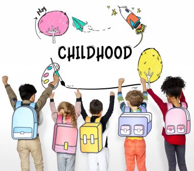 Okul sırt çantaları ile Arkadan Görünüm