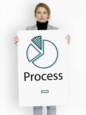 İş kadını afişini tutar 