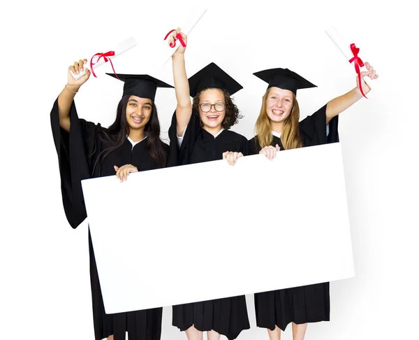 Studenti, drží prapor — Stock fotografie