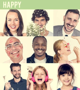 insanlar mutlu yüz ifadesi ile