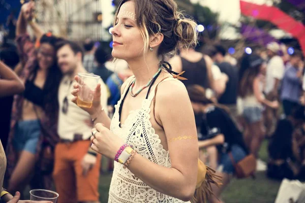 Woman with Beer Enjoying  Festival — Stock Photo, Image