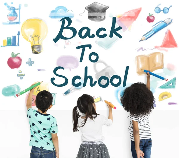 Children drawing on wall — Stock Photo, Image