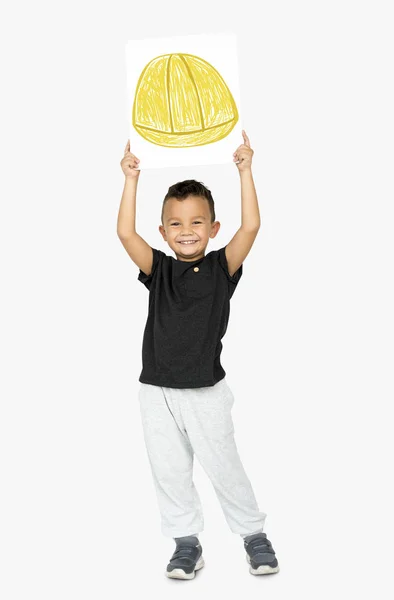 Little boy holding banner — Stock Photo, Image