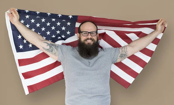 Man holding american flag — Stock Photo, Image