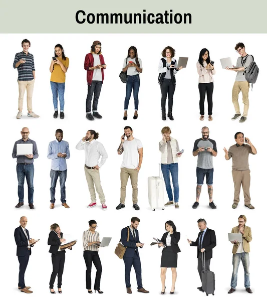 Diverse of People Using Digital Devices Communication Studio Iso — Stock Photo, Image