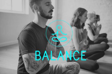 Başlık ile poz lotus insanların grubu: Denge