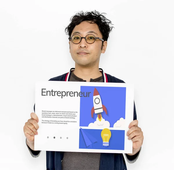 Muž drží Transparent — Stock fotografie