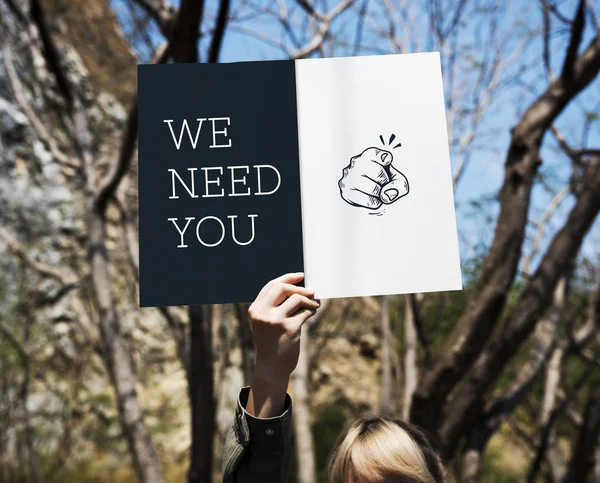 Woman holding banner — Stock Photo, Image