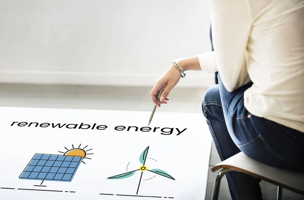 Woman sits near poster — Stock Photo, Image