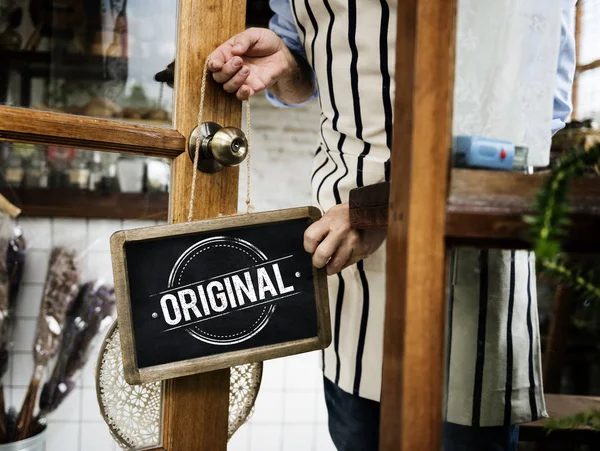 Porta Restaurante Fast Food Com Placa Texto Original — Fotografia de Stock