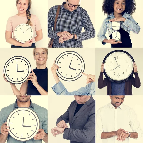 Set di persone diverse con il tempo — Foto Stock