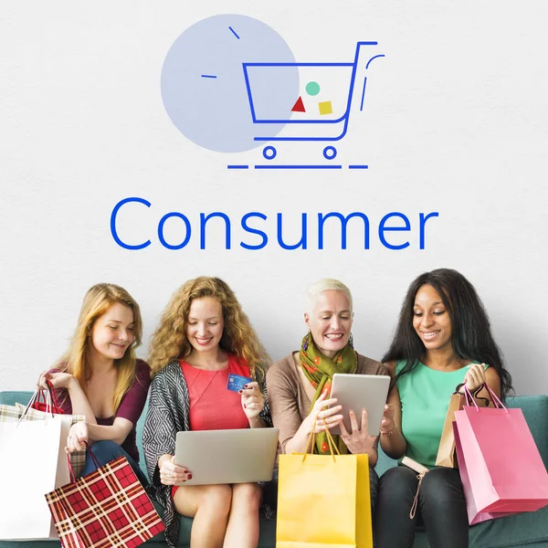 Kvinnor shoping online — Stockfoto