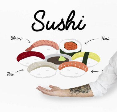 Japon gıda gösteren bir el 