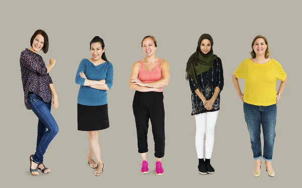 Girls standing in a row — Stock Photo, Image