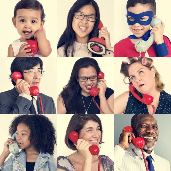 Conjunto de Personas Diversas Usando Teléfono — Foto de Stock