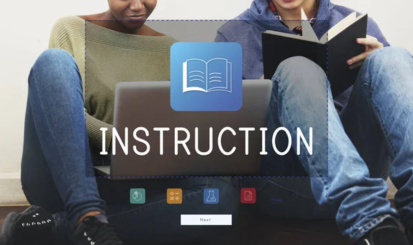 Students studying with laptop and book — Stock Photo, Image