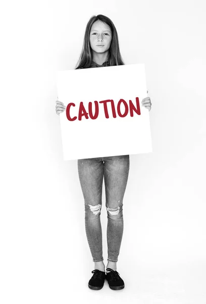 Γυναίκα κατέχει σήμα προσοχή — Φωτογραφία Αρχείου
