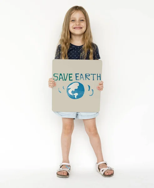 Little girl holding banner — Stock Photo, Image