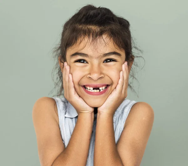 Stock image girl smiling with no teeth 